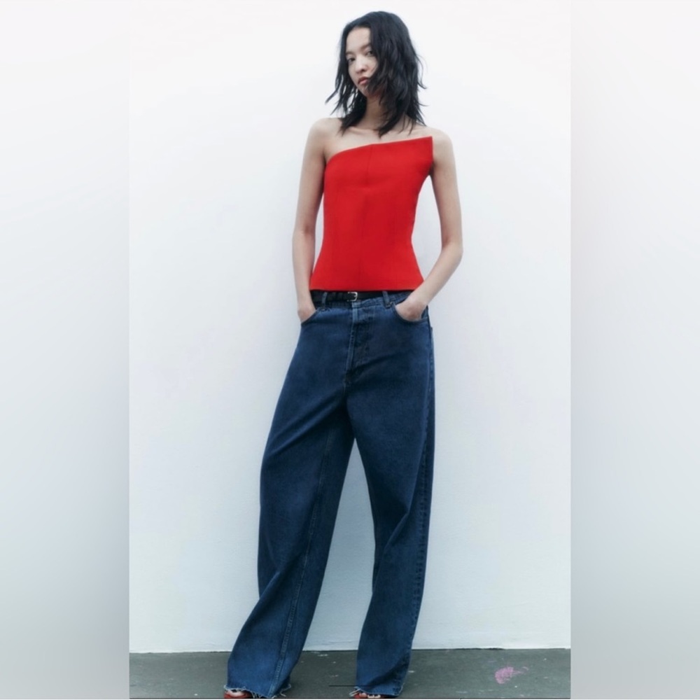 Zara 2680 707 600 Asymmetric Bustier Top Red size Large